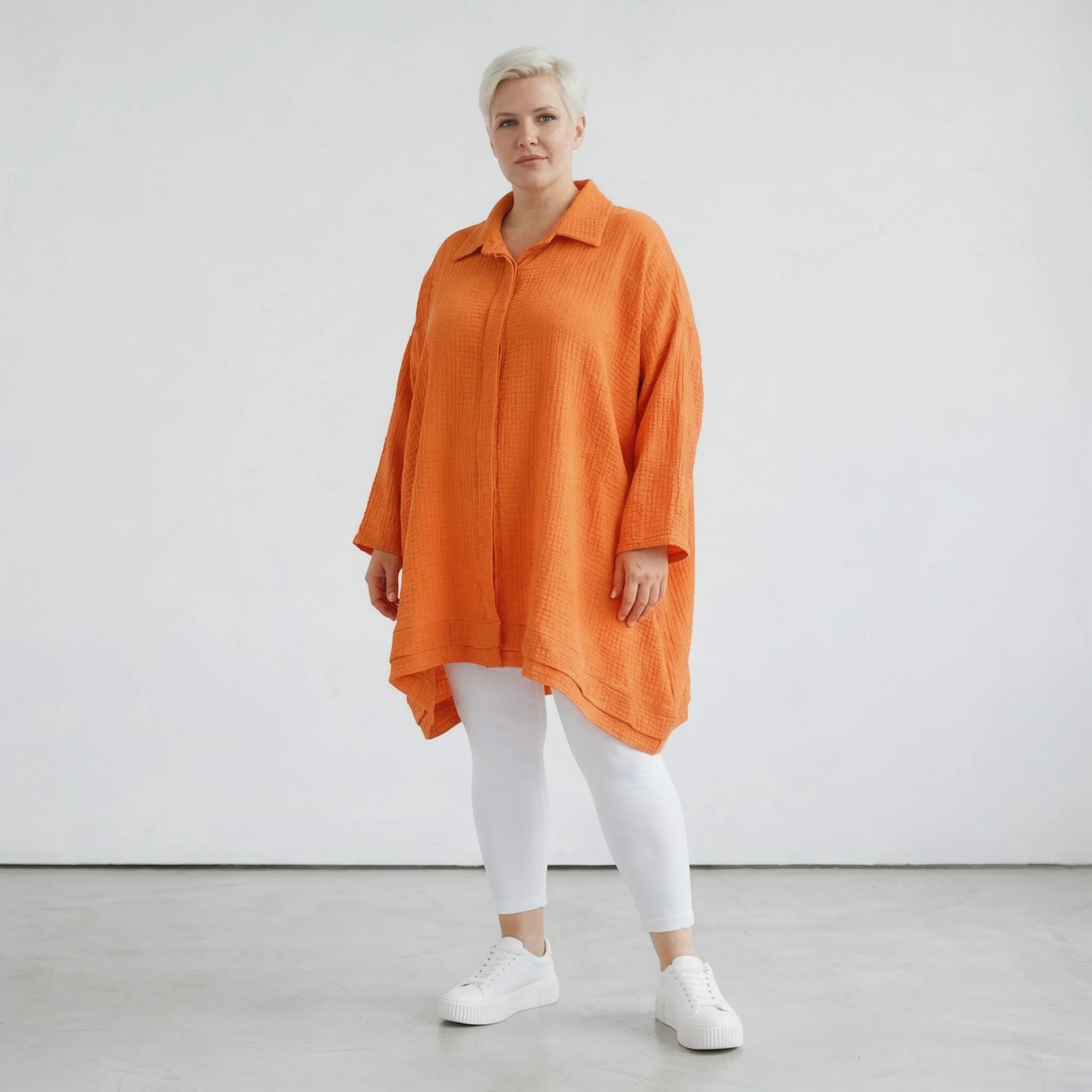  A-Form Bluse von AKH Fashion aus Baumwolle, 1573.07110, Orange, Kariert, Ausgefallen
