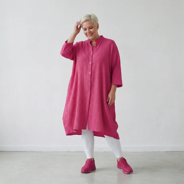 Ballon Bluse von AKH Fashion aus Baumwolle, 1573.07117, Fuchsia, Kariert, Ausgefallen