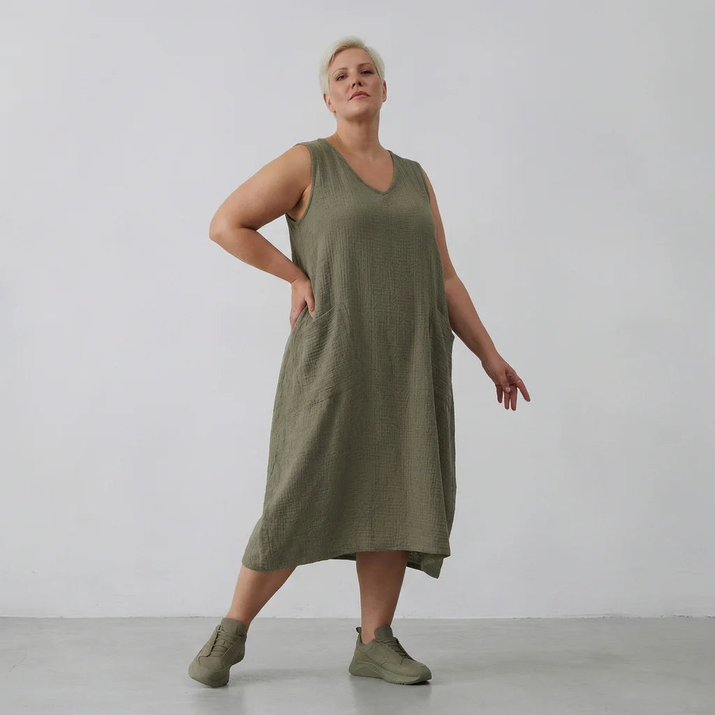  Ballonkleid von AKH Fashion aus Baumwolle, 1573.07118, Khaki, Kariert, Ausgefallen, Schick