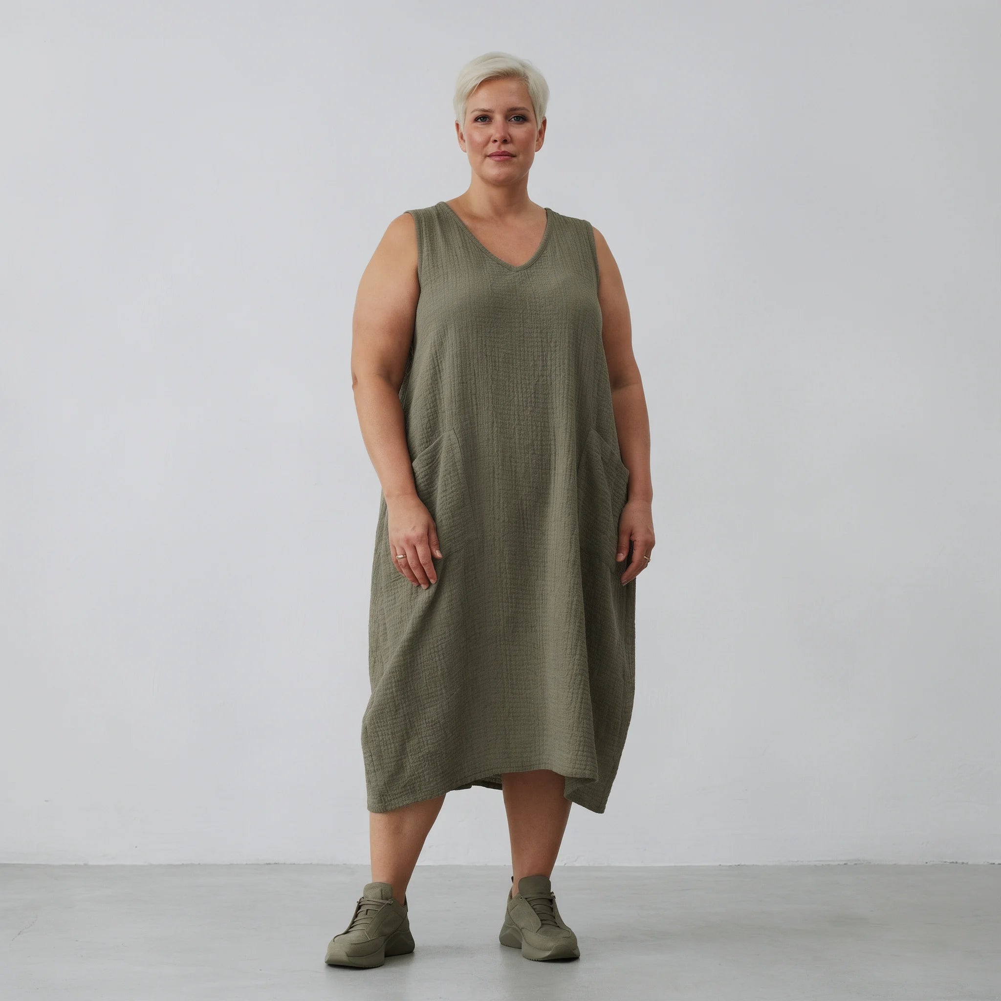 Ballonkleid von AKH Fashion aus Baumwolle, 1573.07118, Khaki, Kariert, Ausgefallen, Schick
