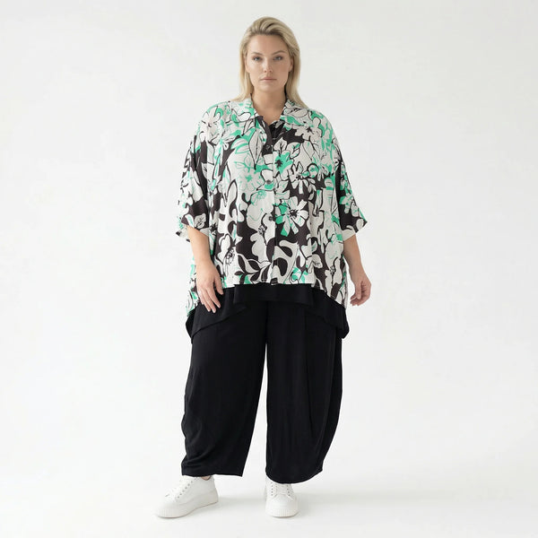  AKH Fashion Jacke in gerundeter Form, aus Viskose, 1574.07092, Weiß/Schwarz/Grün, Blumen