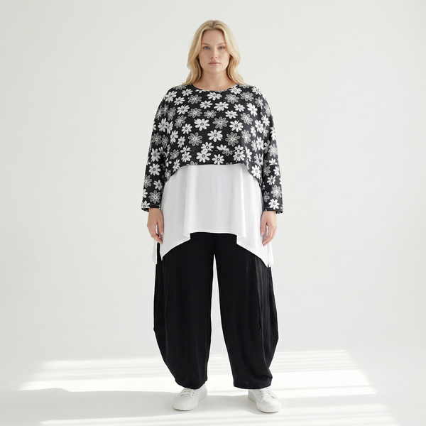  AKH Fashion Überwurf in kastiger Form, aus Viskose, 1575.07011, Schwarz/Weiß, Blumen