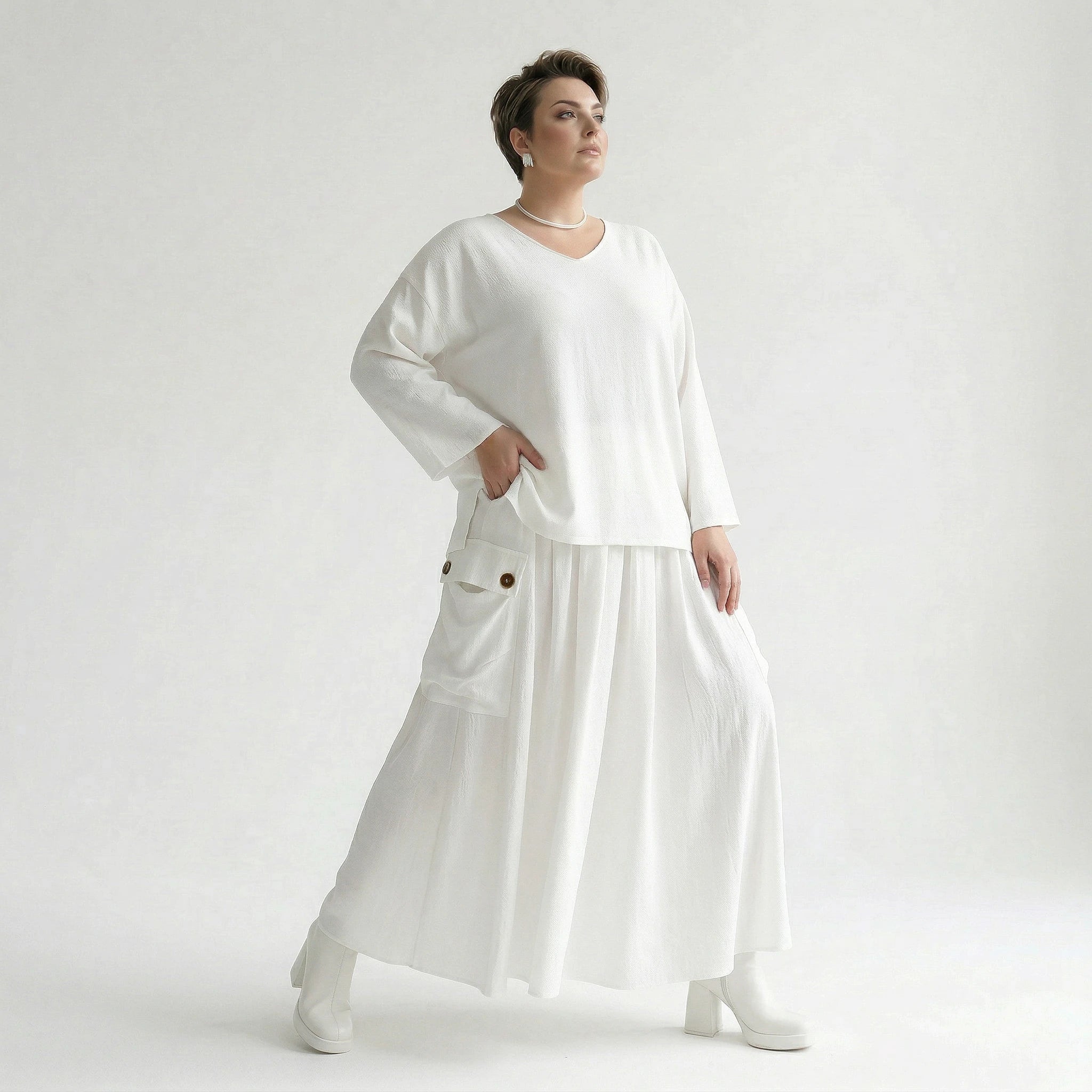 A-Form Rock von AKH Fashion aus Viskose, 1576.07186, Weiß, Ausgefallen, Zeitlos, Schick