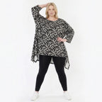 Ausgefallenes Oversize A-Form Shirt im angesagten Lagenlook mit pflegeleichtem Stretchmaterial, Schwarz/Weiß