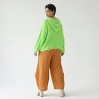 Ballon Hose im außergewöhnlichen Lagenlook aus leichter Baumwolle mit Flügeltaschen, Orange/Apfelgrün