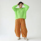 Ballon Hose im außergewöhnlichen Lagenlook aus leichter Baumwolle mit Flügeltaschen, Orange/Apfelgrün