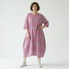 Luftig leichtes Oversize Kleid im Ballon Lagenlook mit ausgefallenen Blockstreifen, Fuchsia/Mint