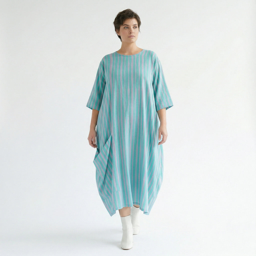 Mit luftig leichtem Lagenlook im ausgefallenen Oversize Style, Blockstreifen, zeitlos, Grün/Flieder