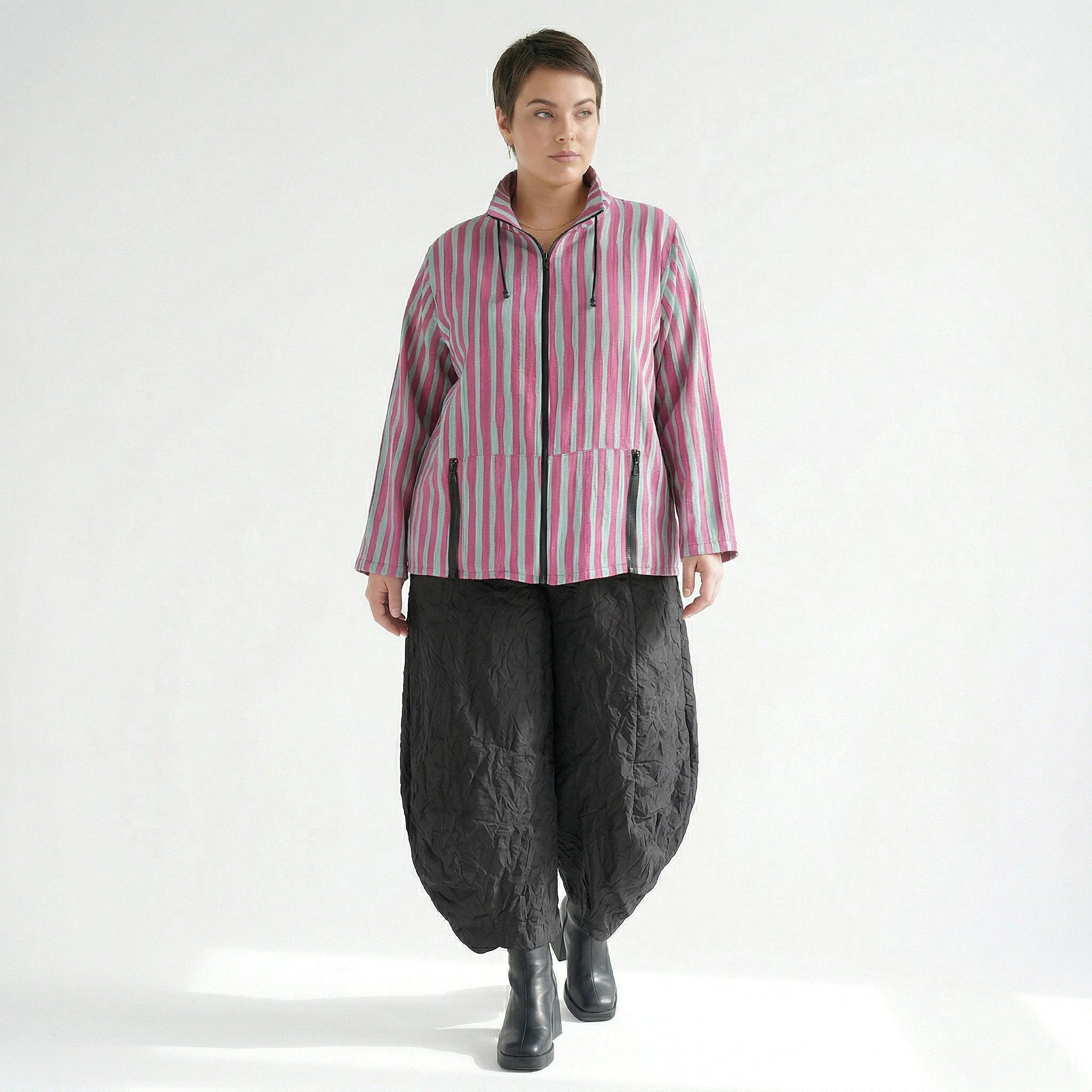 Kastige Oversize Jacke in luftig leichter Leinen Optik, ausgefallen im Lagenlook, Fuchsia/Mint