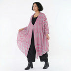 Luftig leichter Oversize Mantel mit A-Form und ausgefallenen Blockstreifen für Lagenlook, Fuchsia/Mint