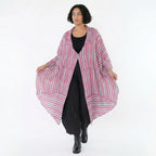 Luftig leichter Oversize Mantel mit A-Form und ausgefallenen Blockstreifen für Lagenlook, Fuchsia/Mint