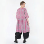 Ausgefallene Oversize Bluse in leichter Leinen Optik mit A-Form und lässigem Lagenlook, Fuchsia/Mint