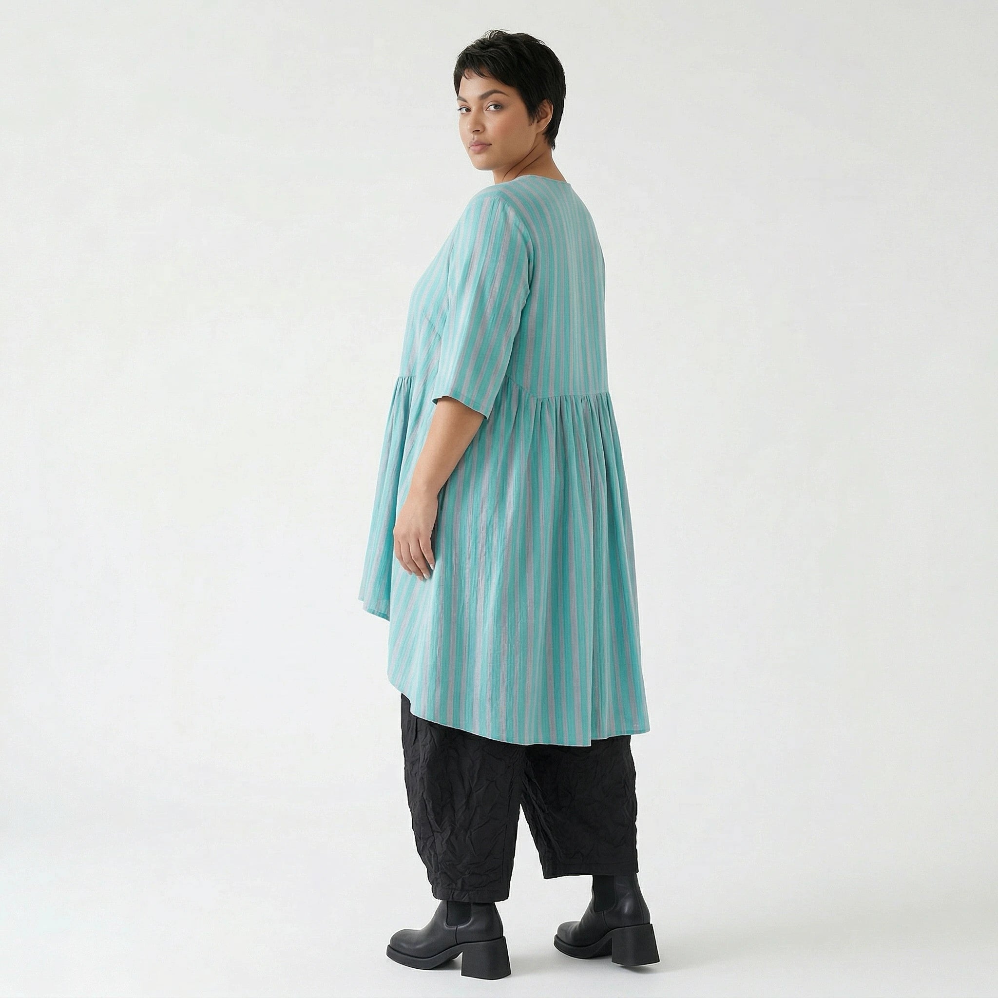 Stilvolle Oversize Bluse im ausgefallenen Lagenlook aus Baumwolle Viskose luftig und leicht, Grün/Flieder