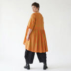 Stilvolle A-Form Bluse im Lagenlook mit luftigem Leinen Feeling und ausgefallenem Blockstreifen, Orange/Apfelgrün