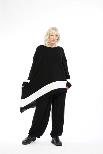  Bigshirt von AKH Fashion aus Baumwolle in asymmetrischer Form, 1204.02331, Schwarz-Weiß