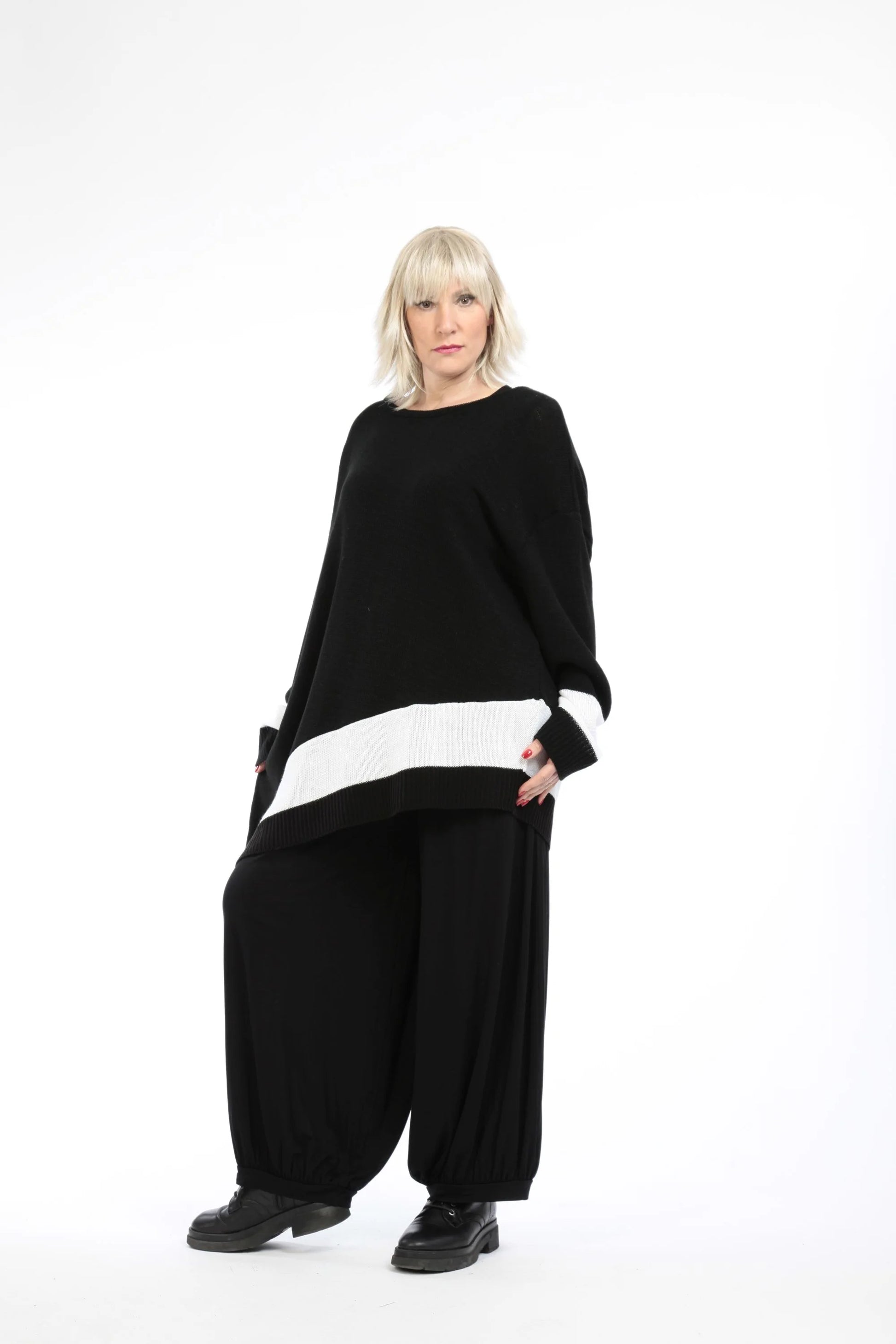  Bigshirt von AKH Fashion aus Baumwolle in asymmetrischer Form, 1204.02331, Schwarz-Weiß