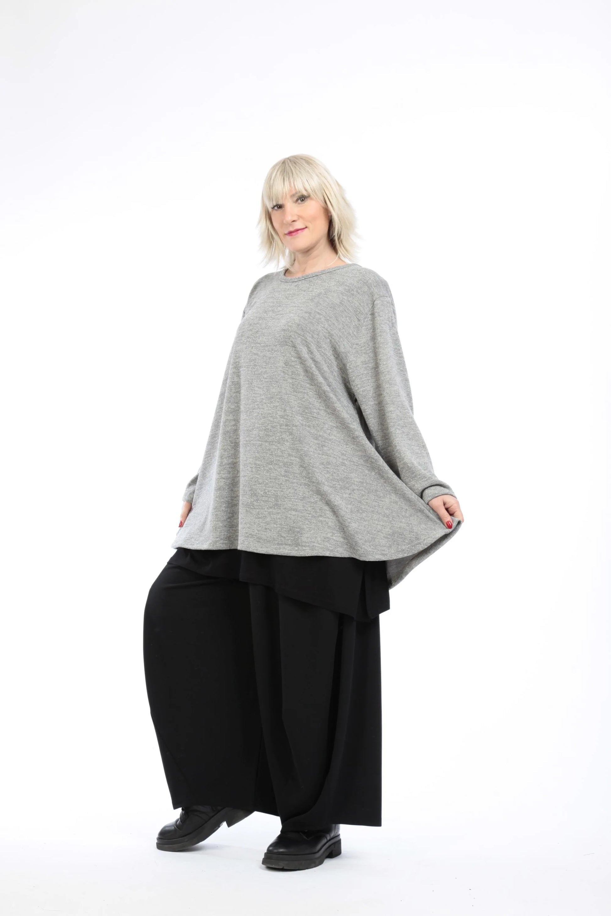  Shirt von AKH Fashion aus Materialmix in Glocken-Form, 1215.01892, Silber, Schick, Modern