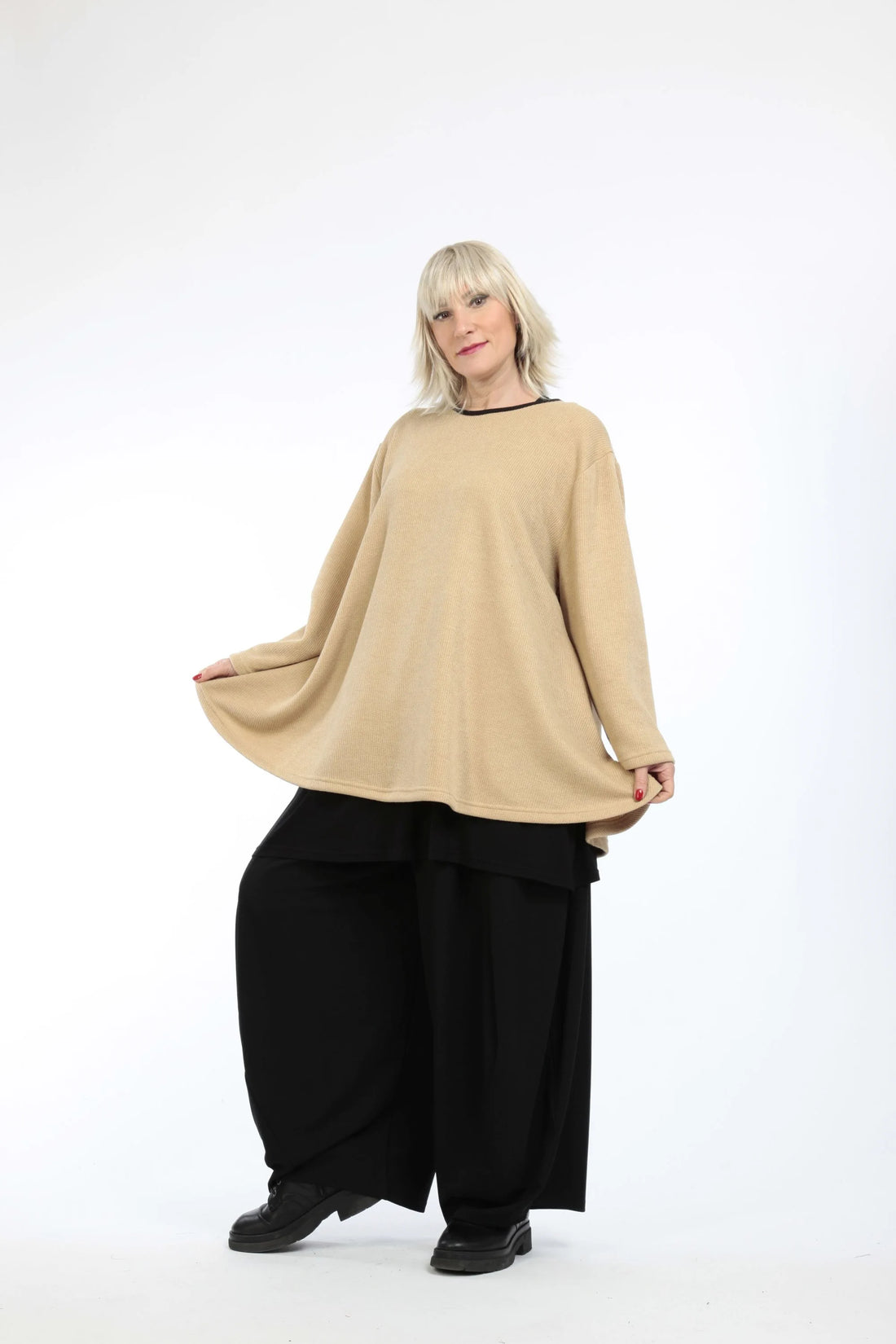  Shirt von AKH Fashion aus Materialmix in Glocken-Form, 1218.01892, Beige, Schick, Modern