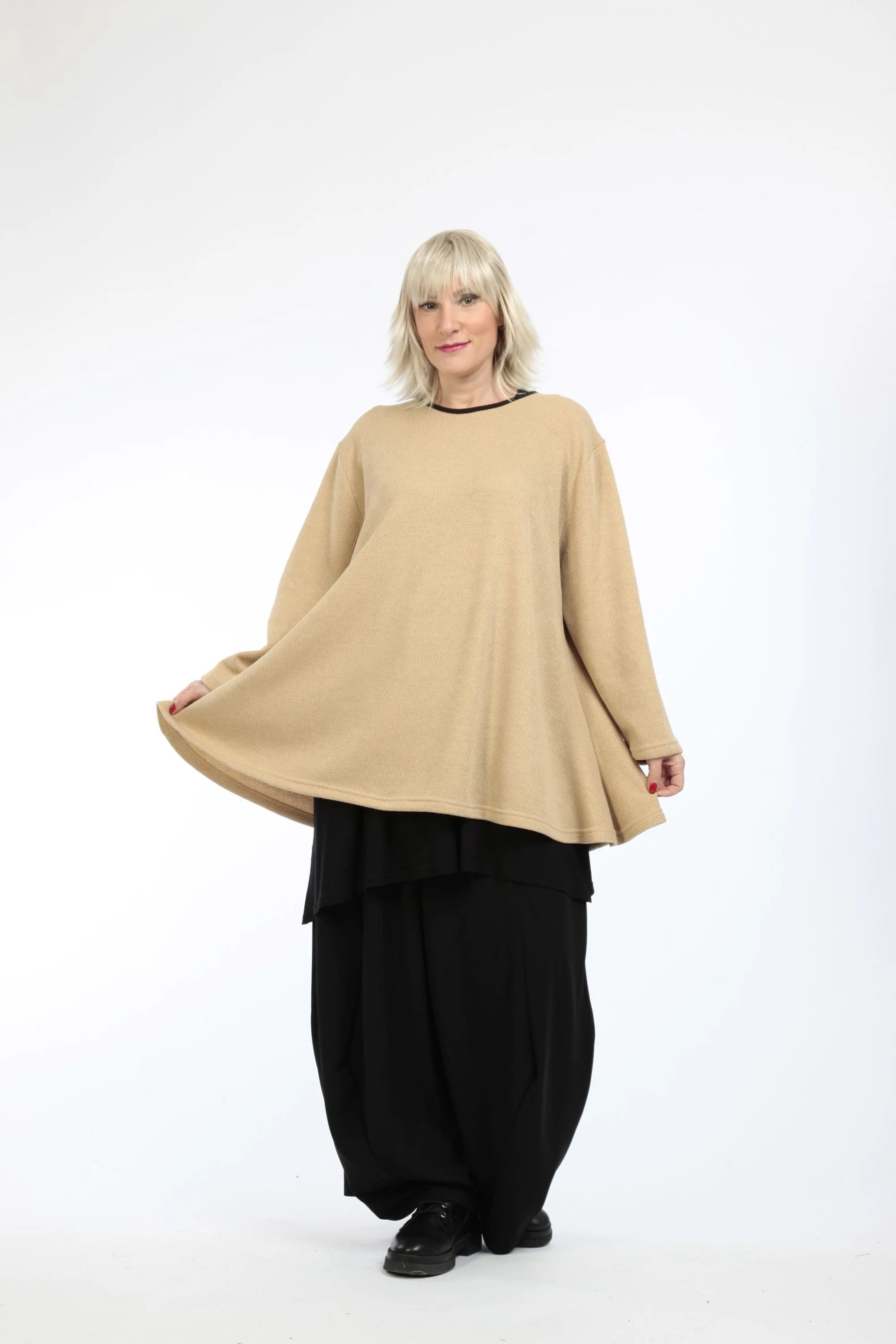  Shirt von AKH Fashion aus Materialmix in Glocken-Form, 1218.01892, Beige, Schick, Modern