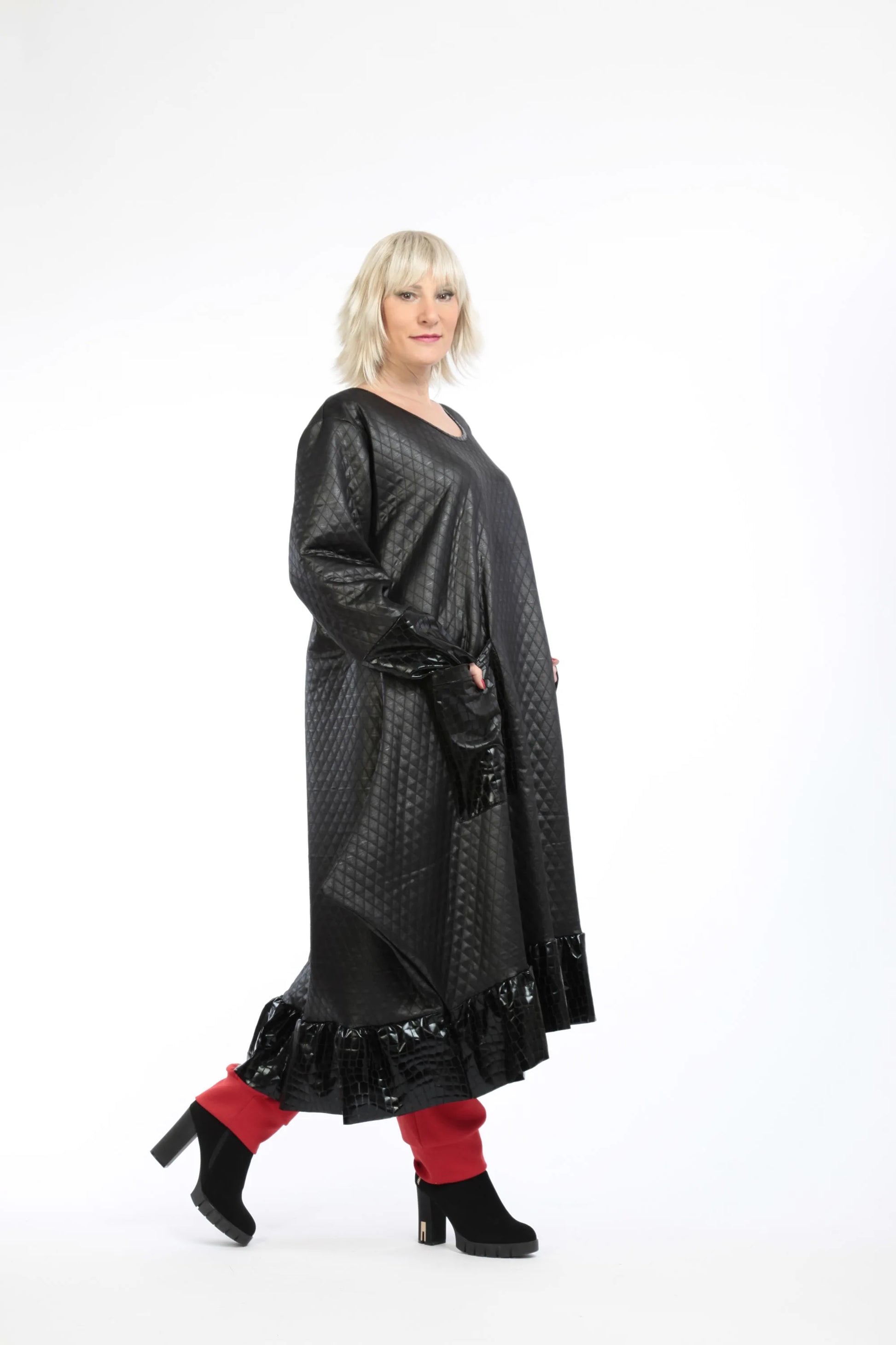  Ballonkleid von AKH Fashion aus Viskose, 1222.05909, Schwarz, Raute, Ausgefallen, Modern