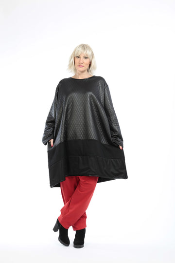  A-Form Bigshirt von AKH Fashion aus Viskose, 1222.06890, Schwarz, Raute, Ausgefallen, Modern