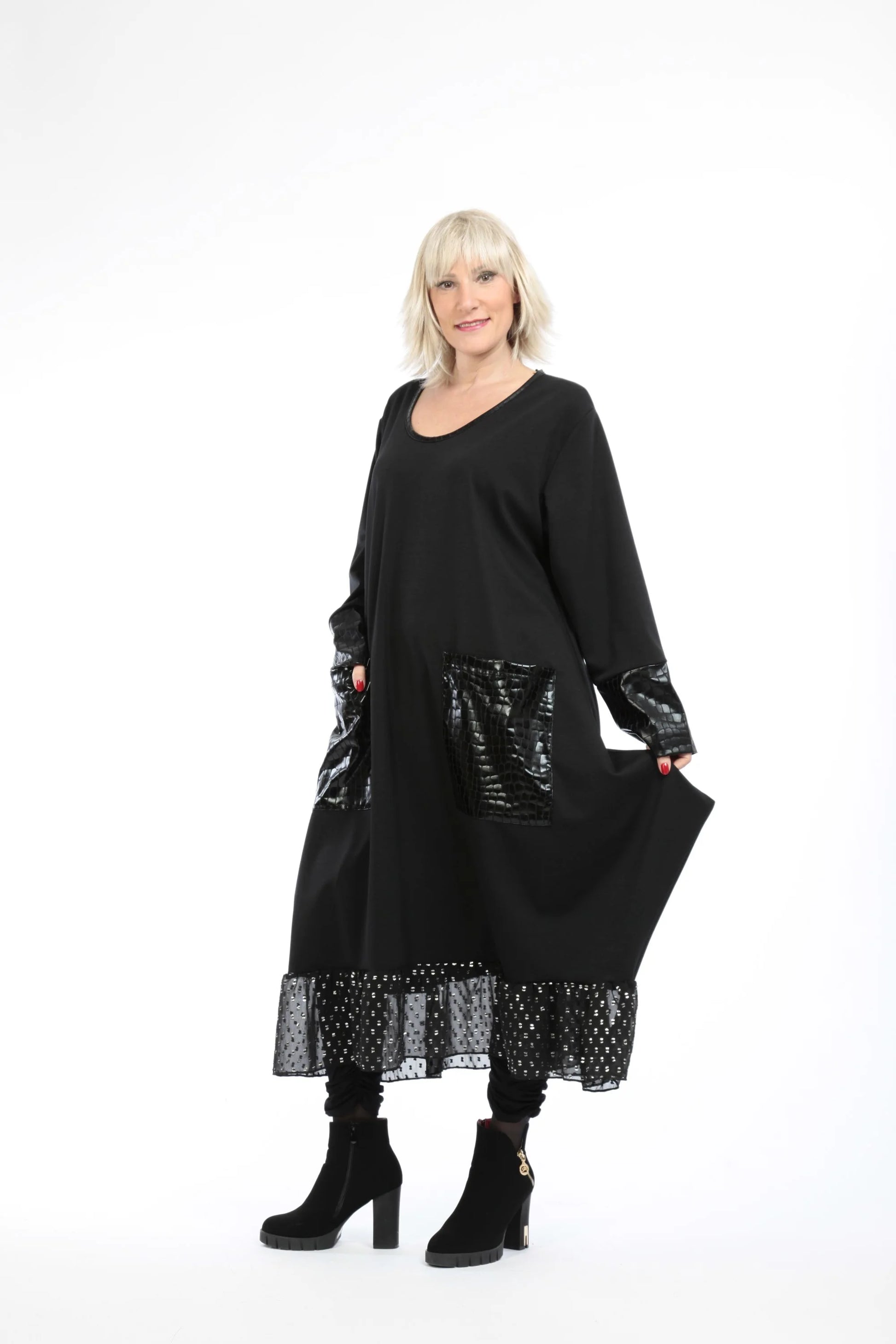  Ballonkleid von AKH Fashion aus Viskose, 1224.05909, Schwarz-Nieten, Unifarben, Schick