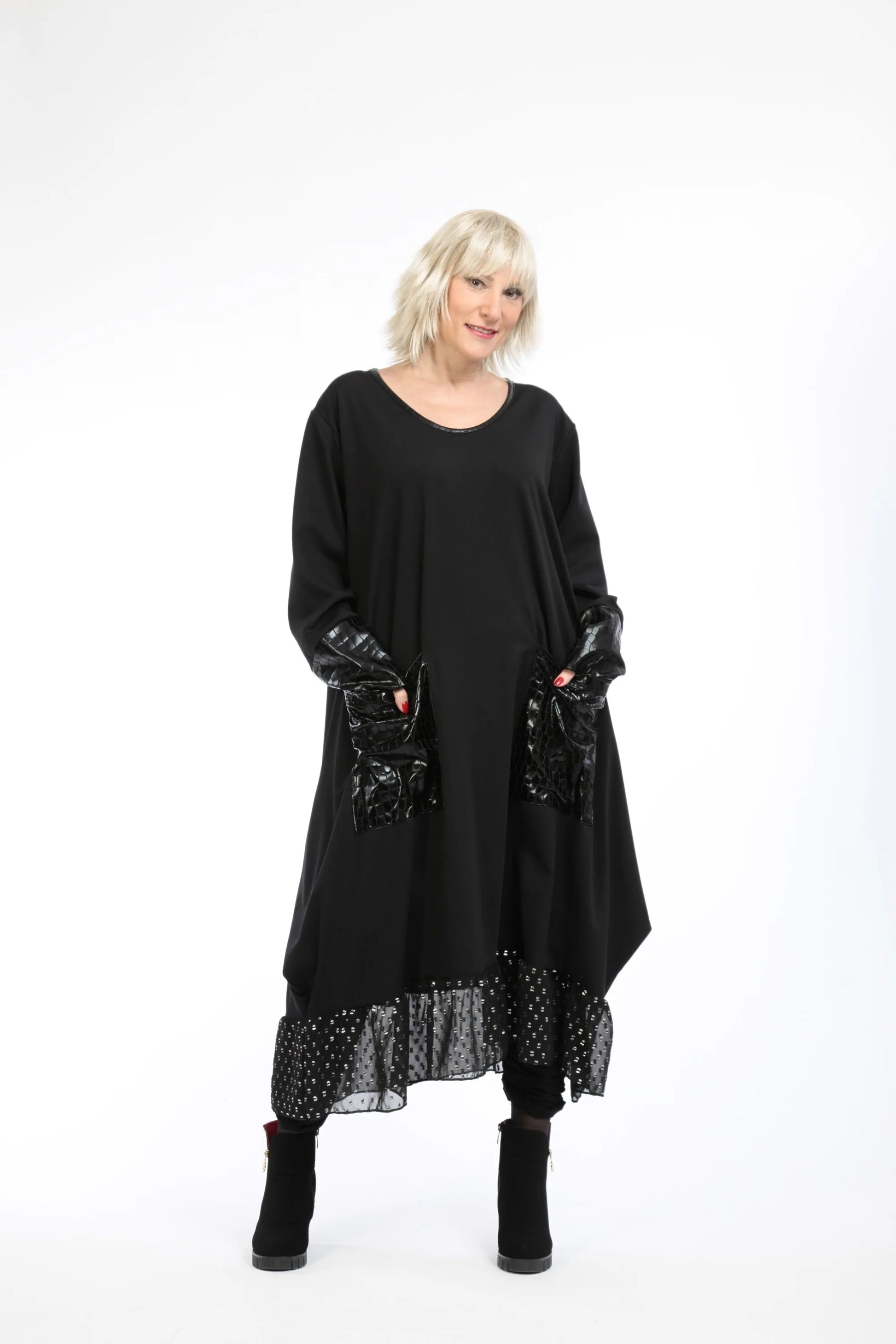  Ballonkleid von AKH Fashion aus Viskose, 1224.05909, Schwarz-Nieten, Unifarben, Schick