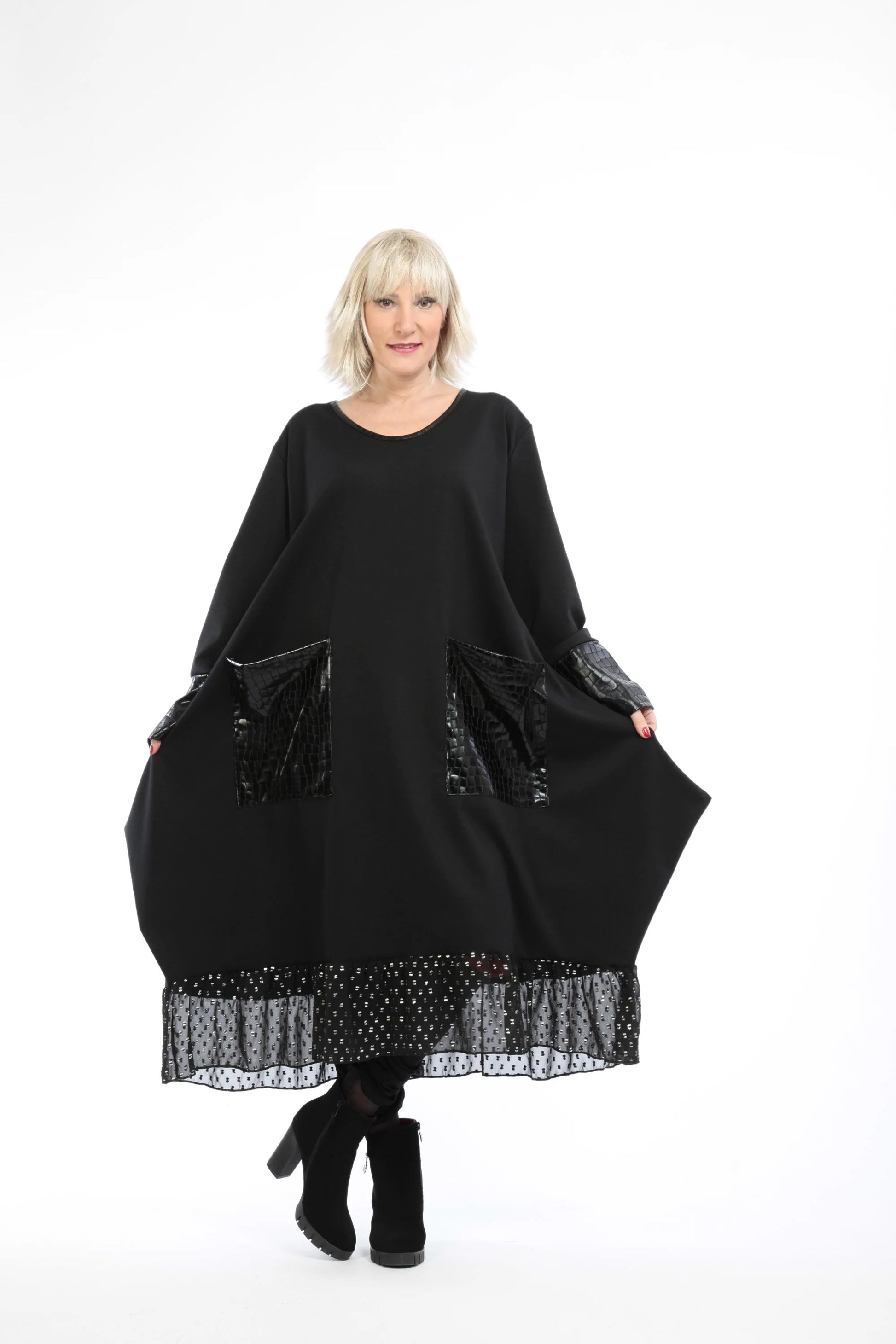  Ballonkleid von AKH Fashion aus Viskose, 1224.05909, Schwarz-Nieten, Unifarben, Schick