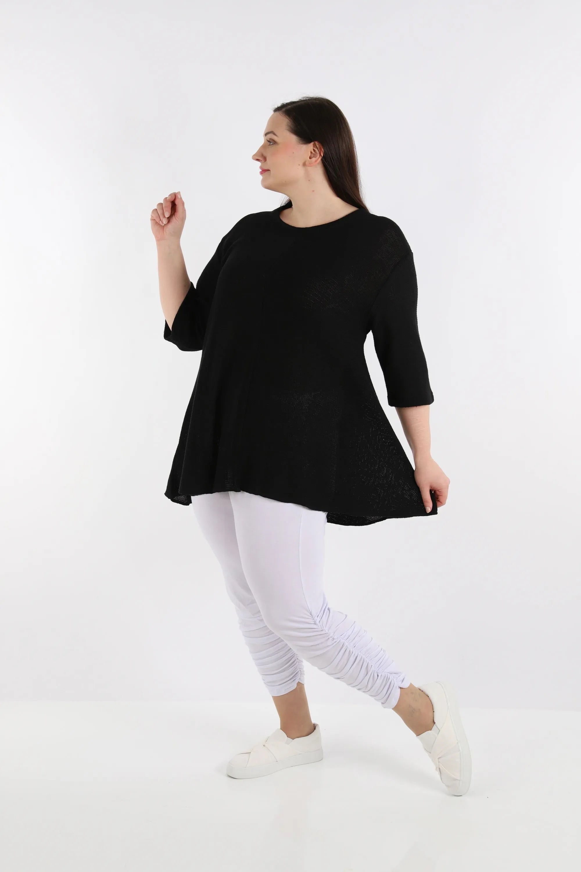  AKH Fashion Shirt in Glocken-Form, aus Baumwolle, 1110.01892, Schwarz, Schick, Modern