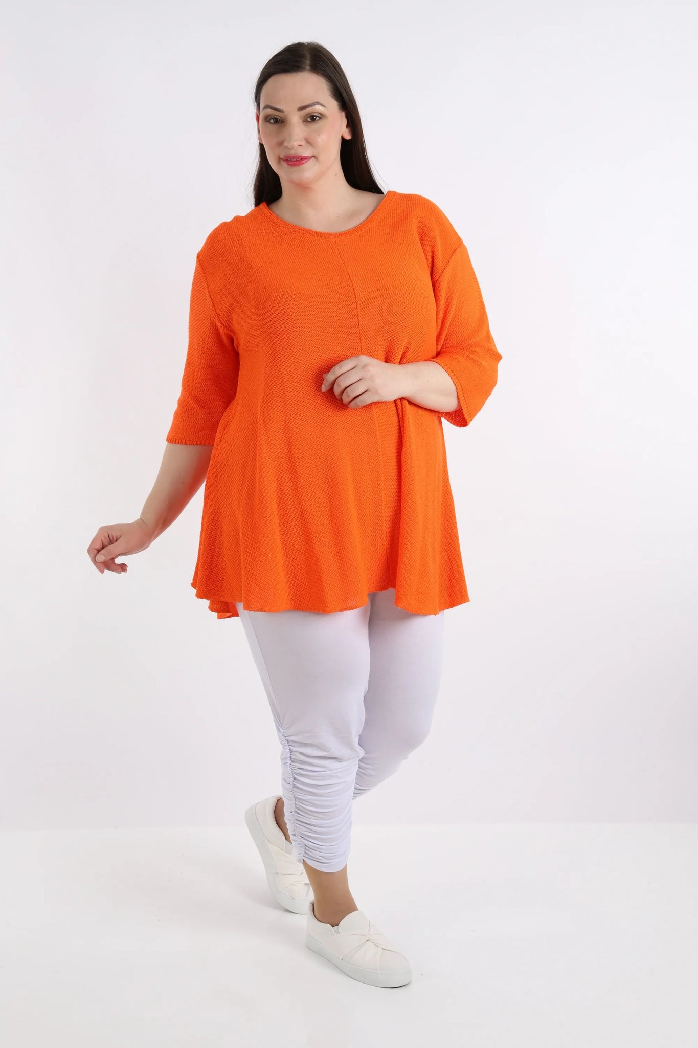  Glocken-Form Shirt in leuchtendem Orange aus leichter Baumwolle für lässigen Lagenlook