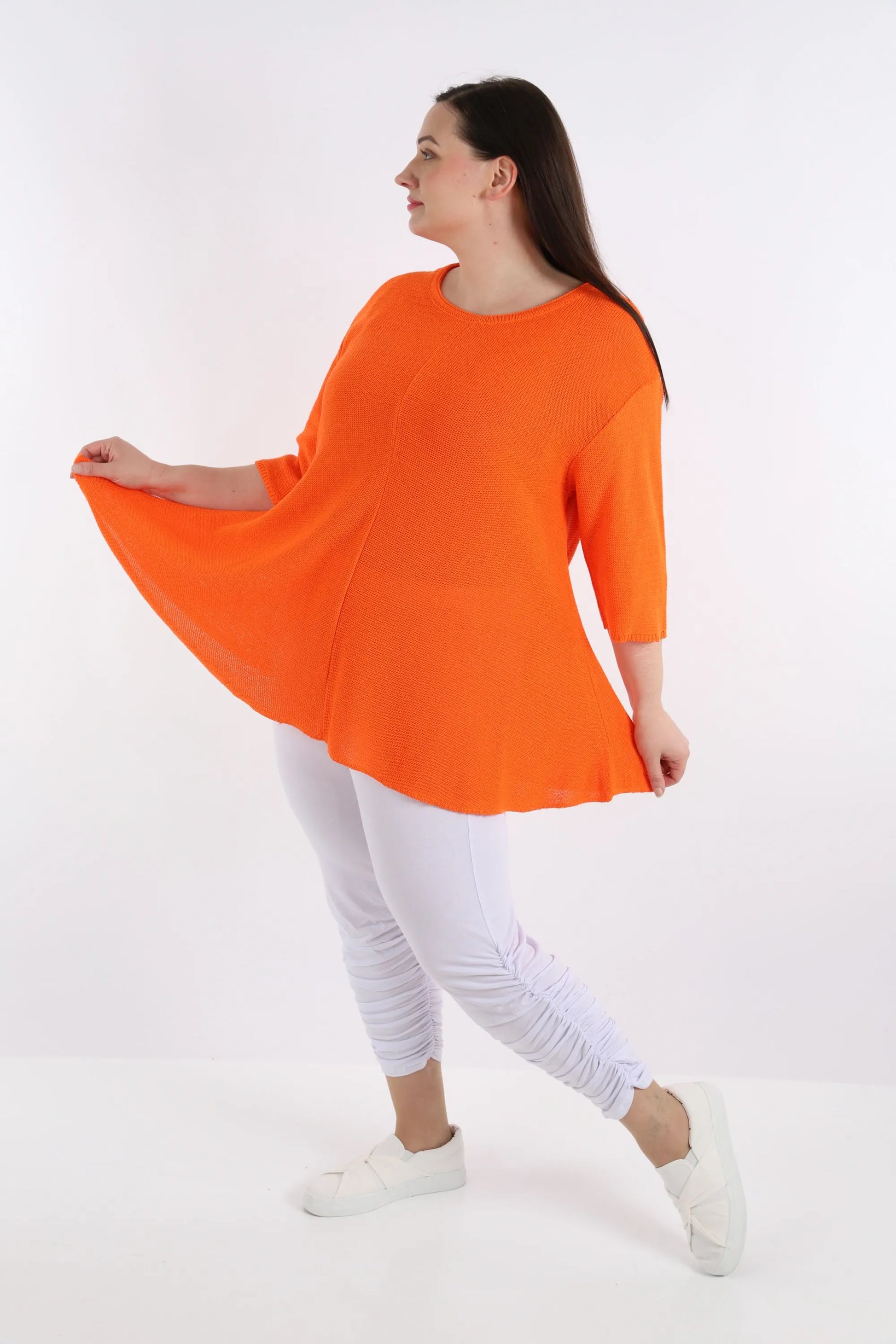  Glocken-Form Shirt in leuchtendem Orange aus leichter Baumwolle für lässigen Lagenlook