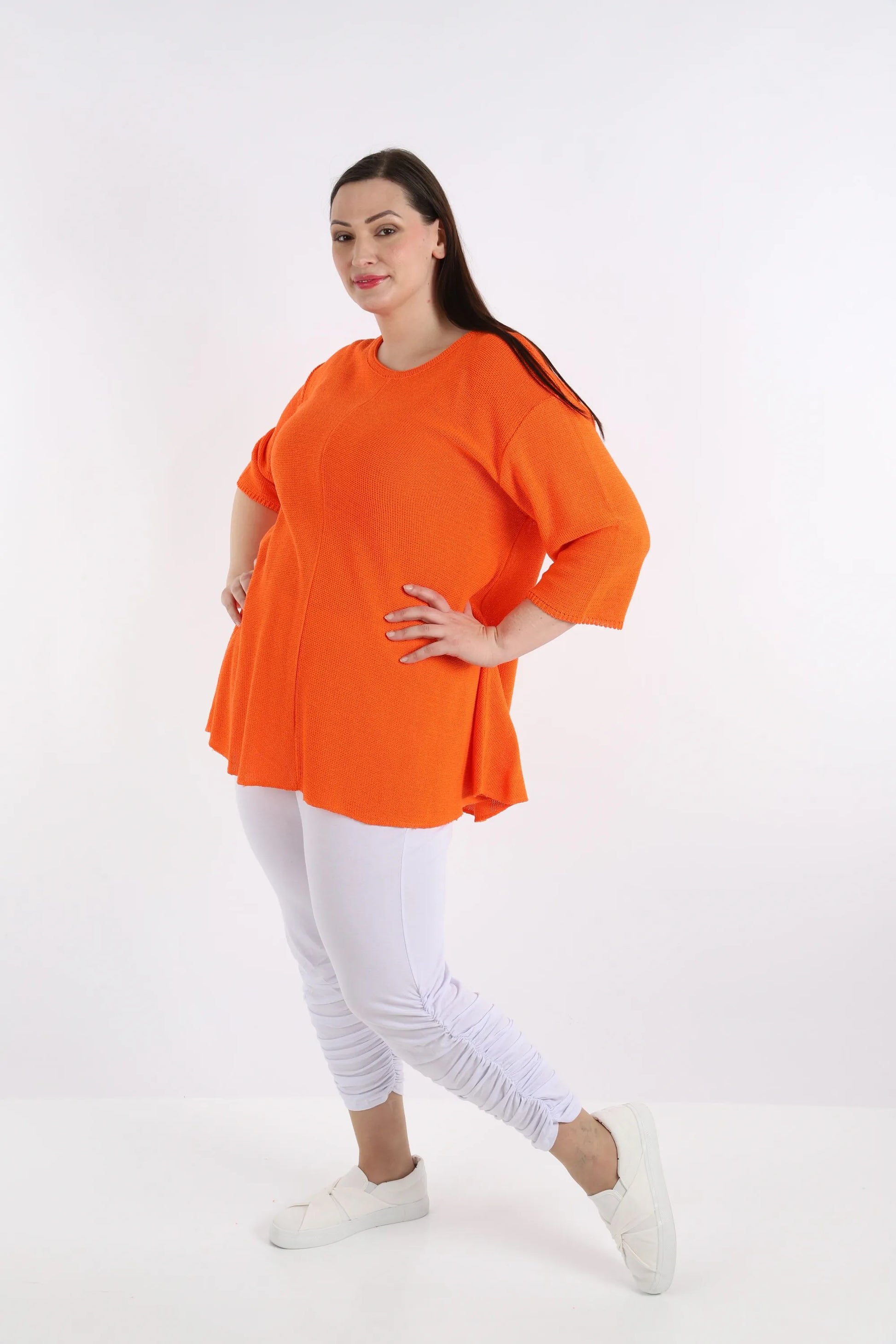  Glocken-Form Shirt in leuchtendem Orange aus leichter Baumwolle für lässigen Lagenlook