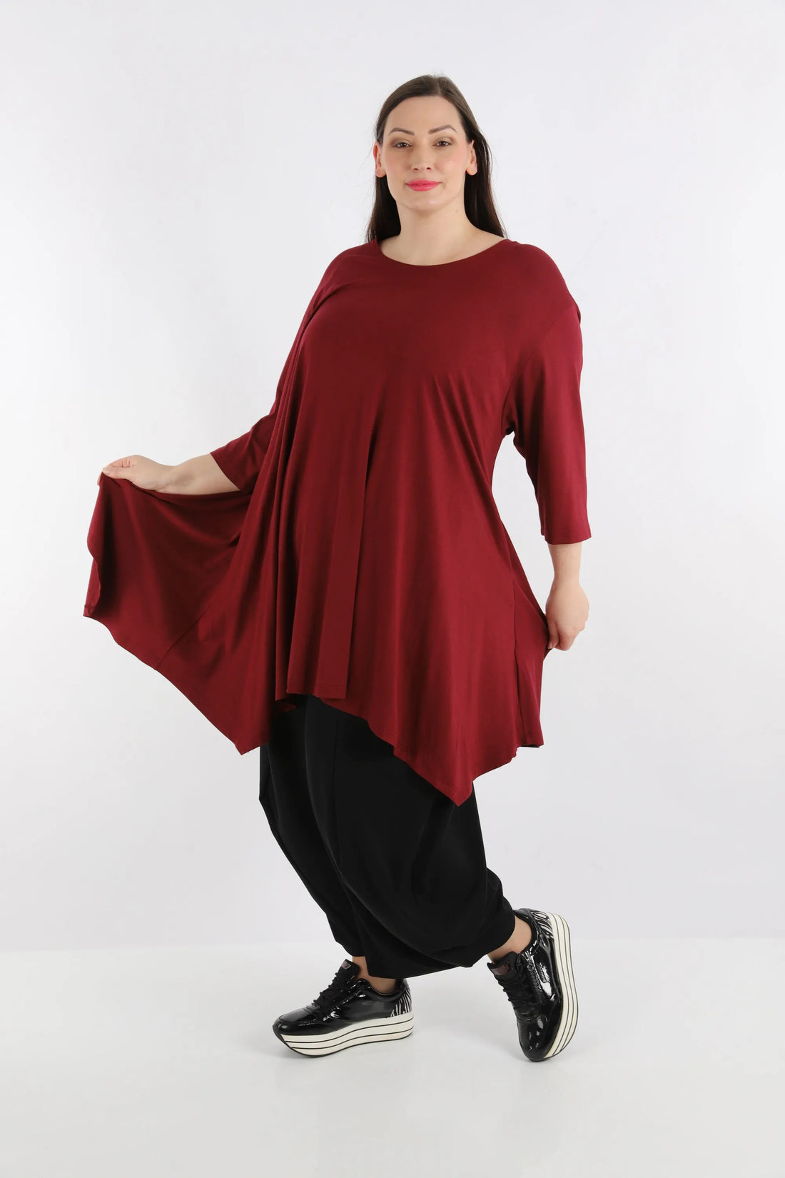  A-Form Shirt von AKH Fashion aus Viskose, 1233.02030, Weinrot, Unifarben, Schick, Modern