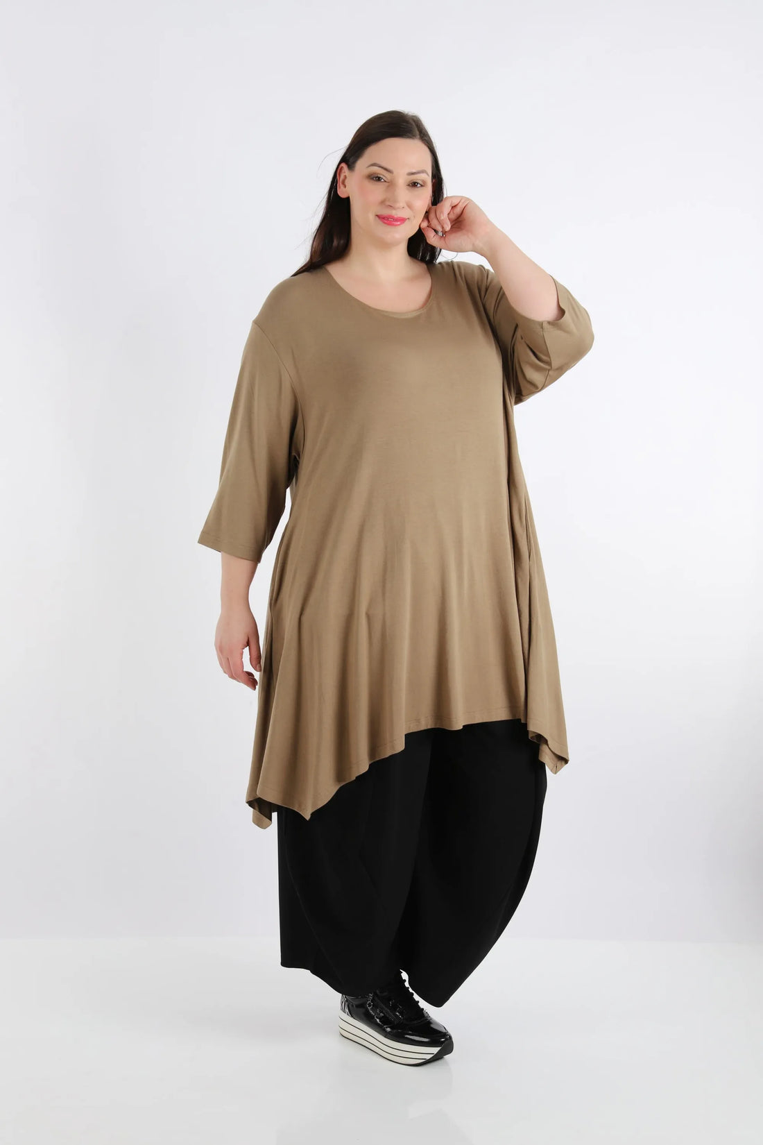  A-Form Shirt von AKH Fashion aus Viskose, 1233.02030, Cognac, Unifarben, Schick, Modern