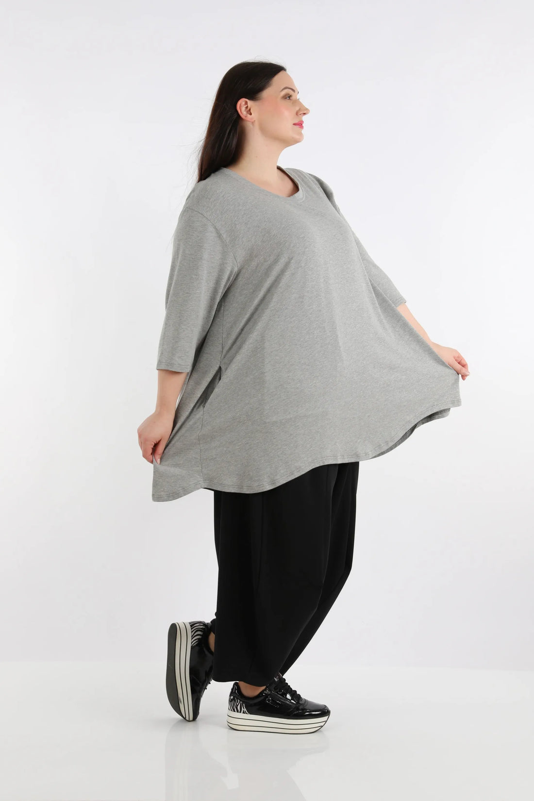  A-Form Shirt von AKH Fashion aus Viskose, 1233.02135, Grau, Unifarben, Ausgefallen, Modern