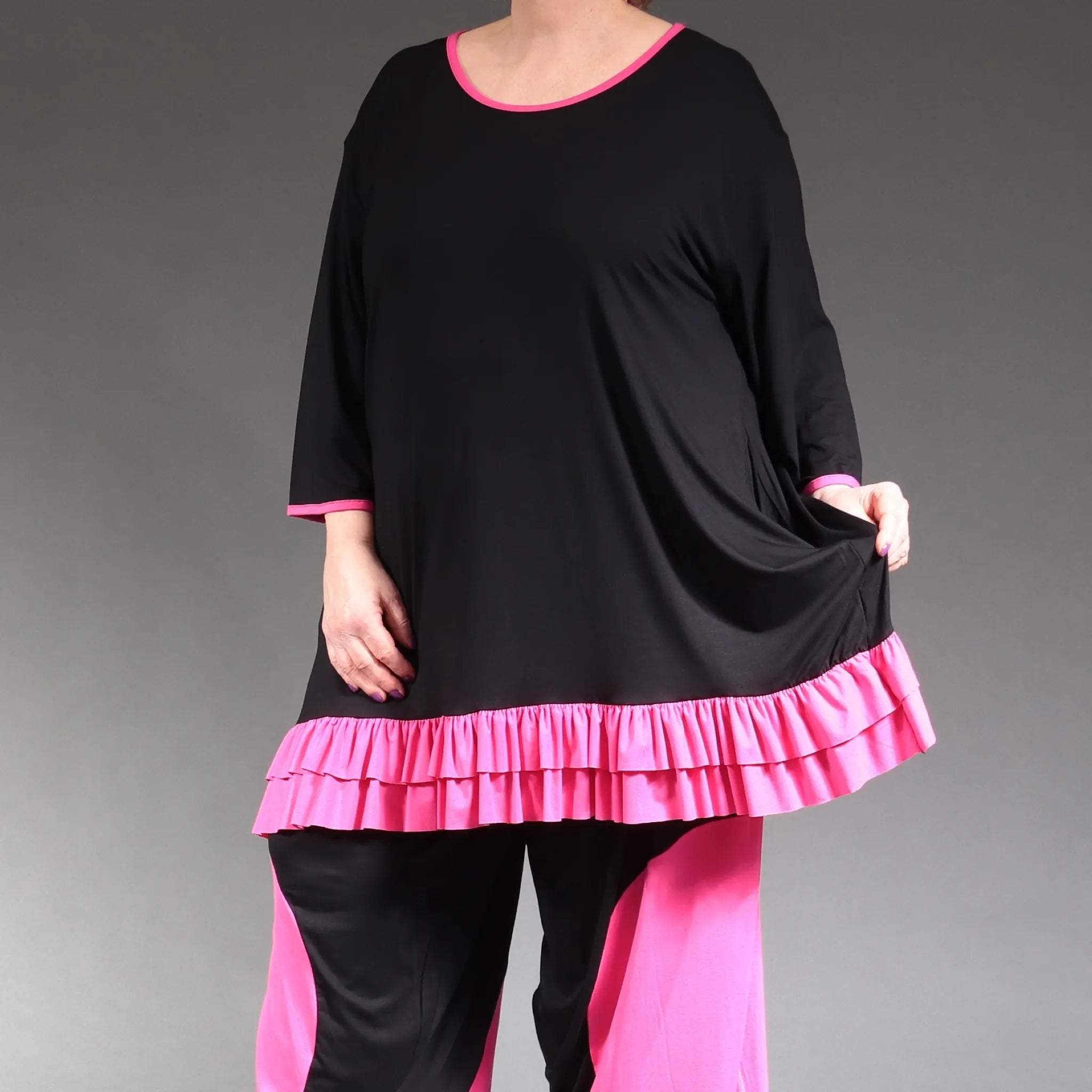  A-Form Shirt von AKH Fashion aus Viskose, 1238.06916, Schwarz-Fuchsia, Unifarben, Schick