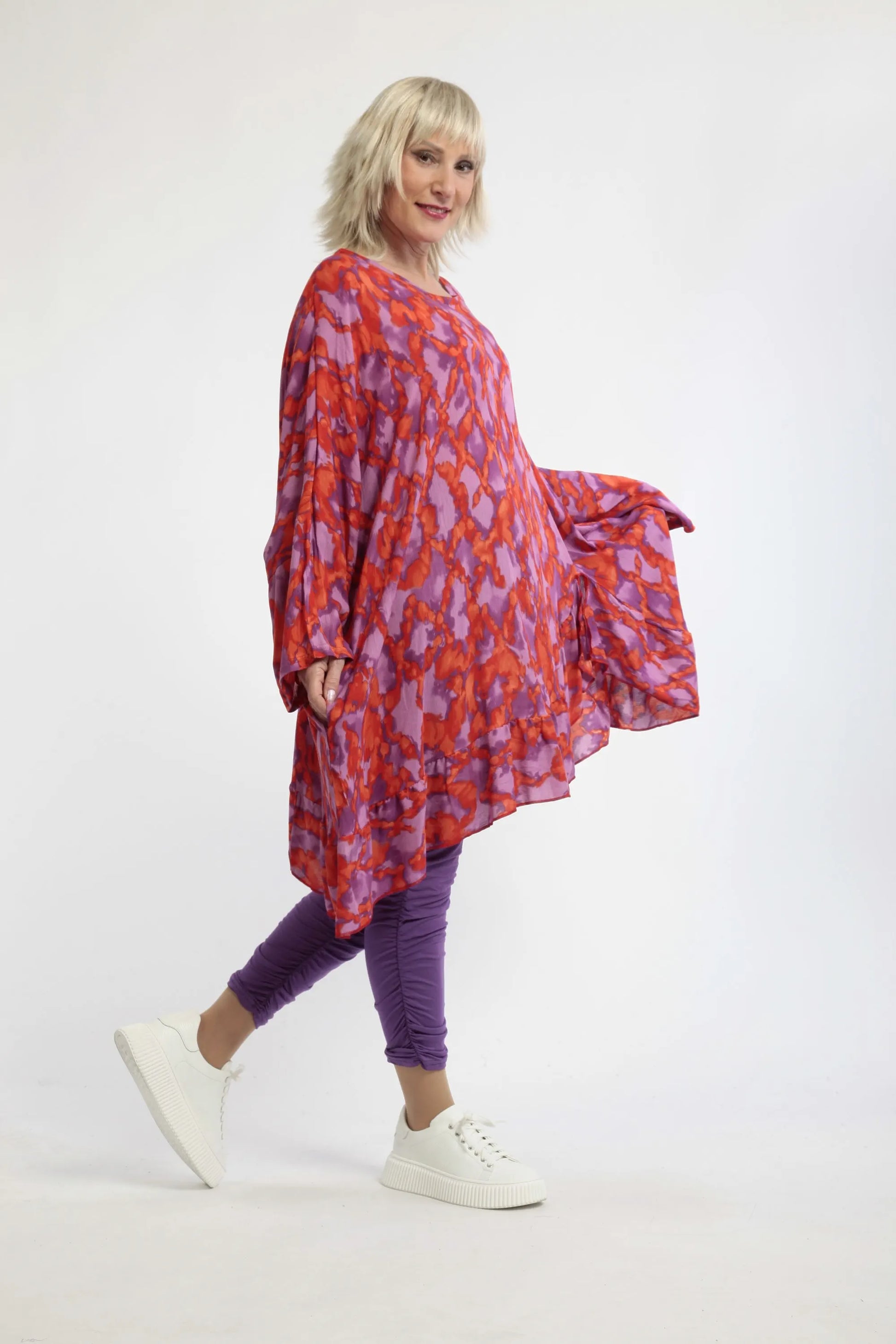  A-Form Bigshirt von AKH Fashion aus Viskose, 1241.06911, Lila-Rot, Batik, Ausgefallen, Modern