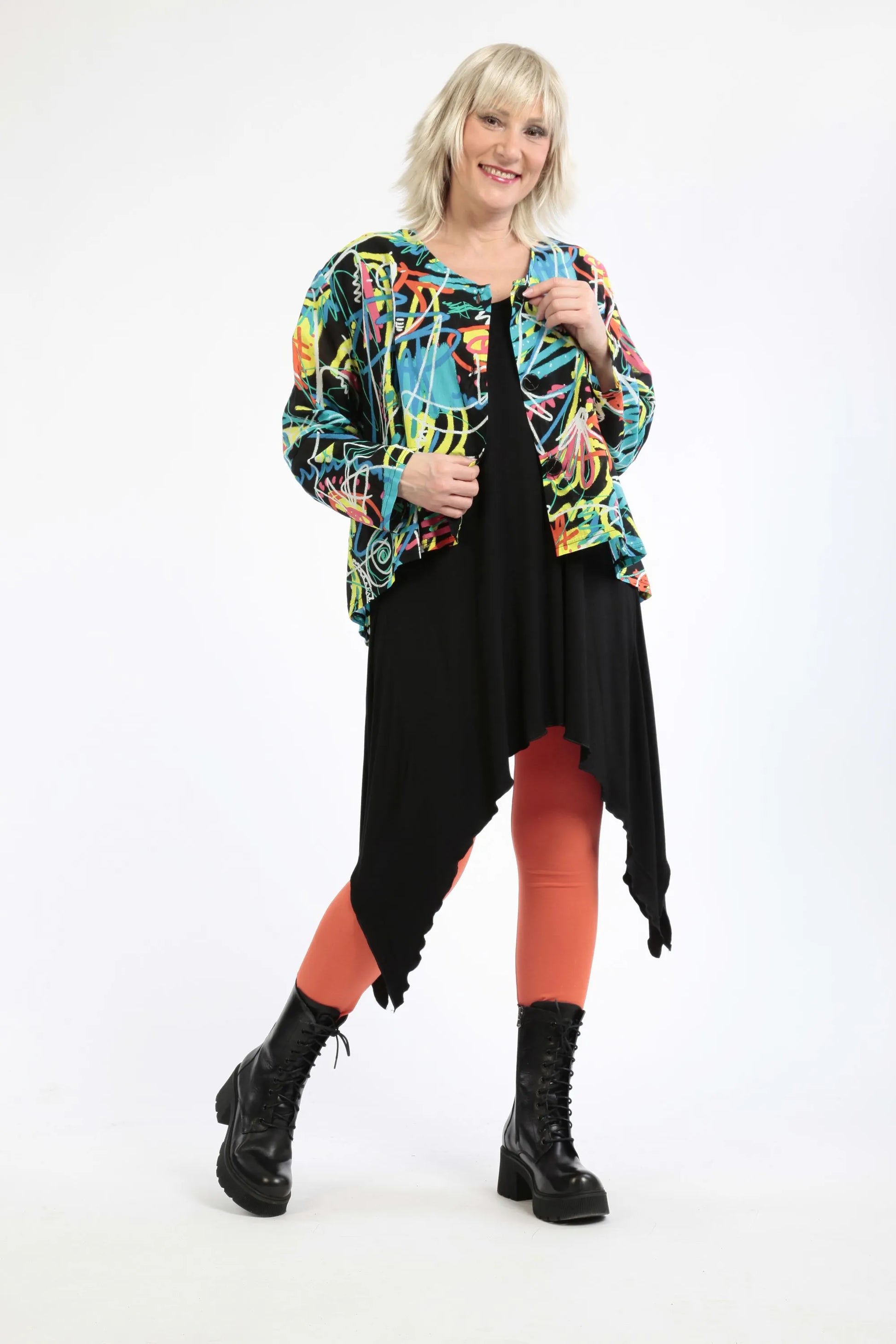  Jacke von AKH Fashion aus Baumwolle in gerundeter Form, 1255.00130, Schwarz-Multicolour