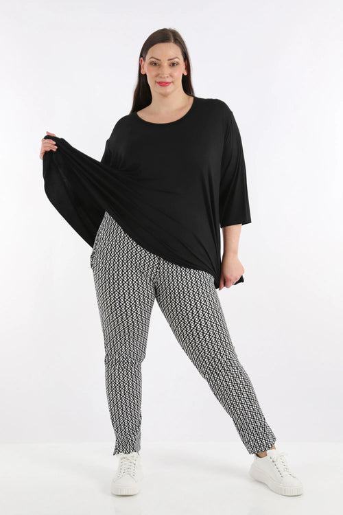  AKH Fashion Hose in gerader Form, aus Polyester, 1267.06229, Schwarz-Weiß, Muster, Schick