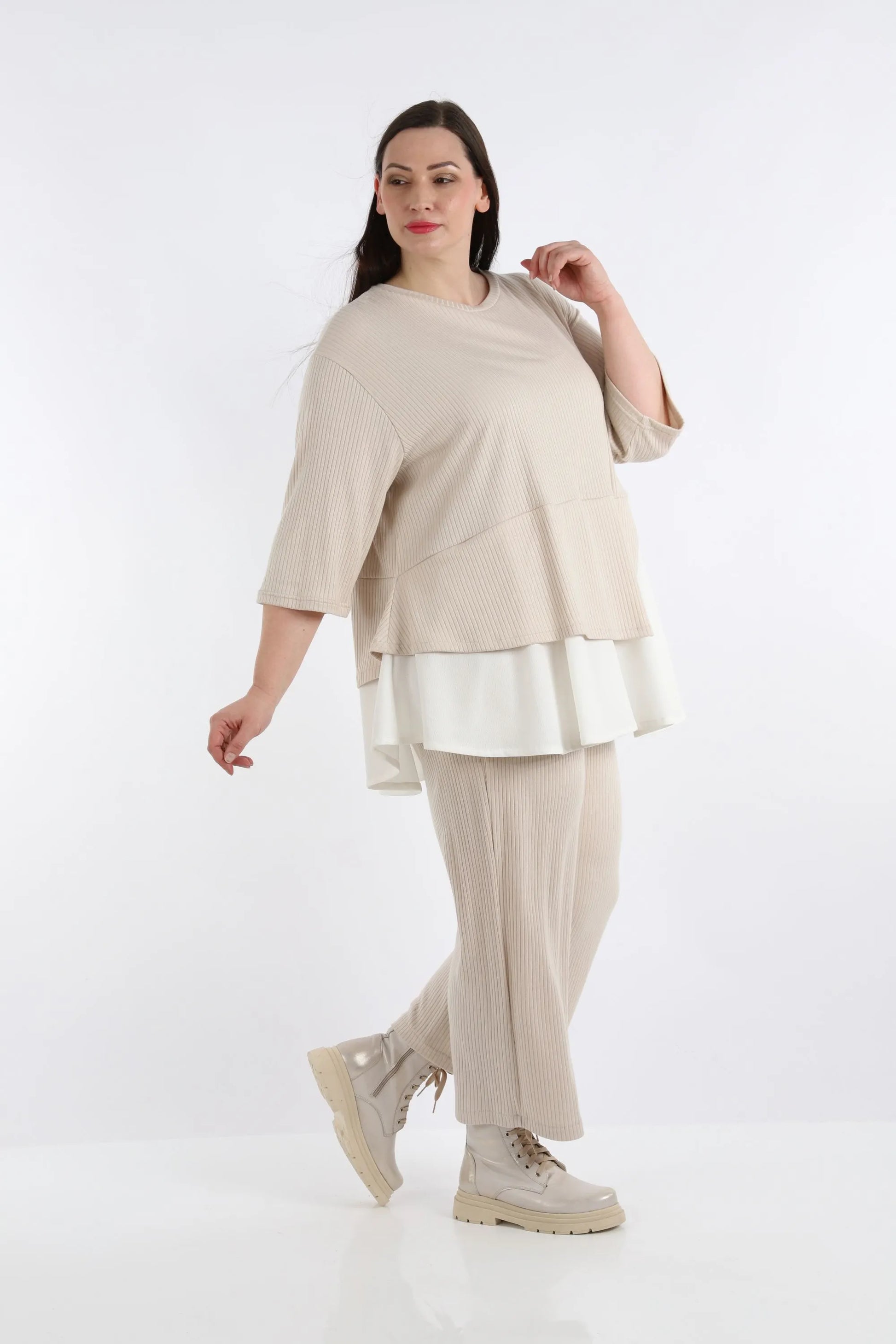  A-Form Shirt von AKH Fashion aus Viskose, 1268.02411, Beige-Weiß, Streifen, Ausgefallen