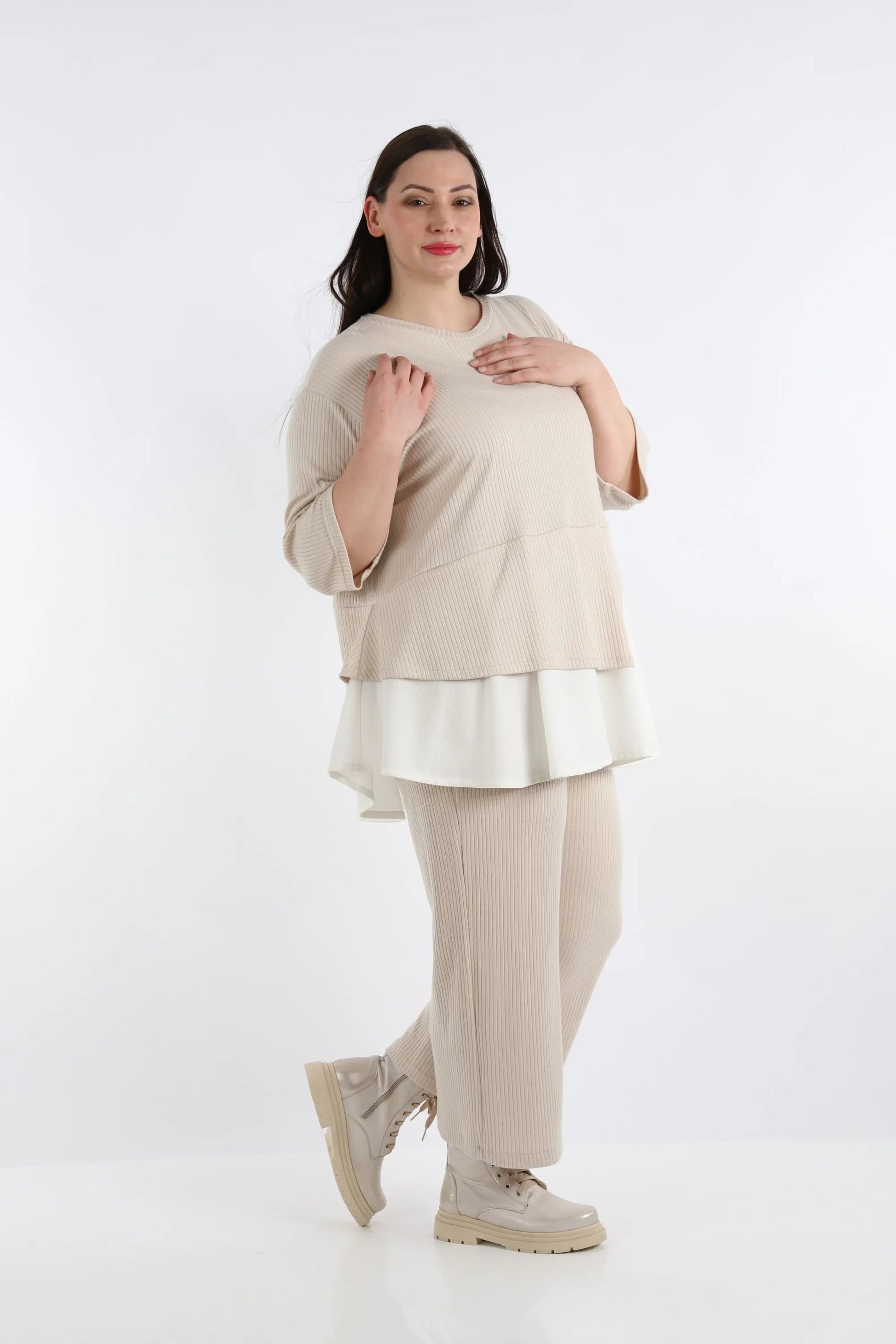  A-Form Shirt von AKH Fashion aus Viskose, 1268.02411, Beige-Weiß, Streifen, Ausgefallen