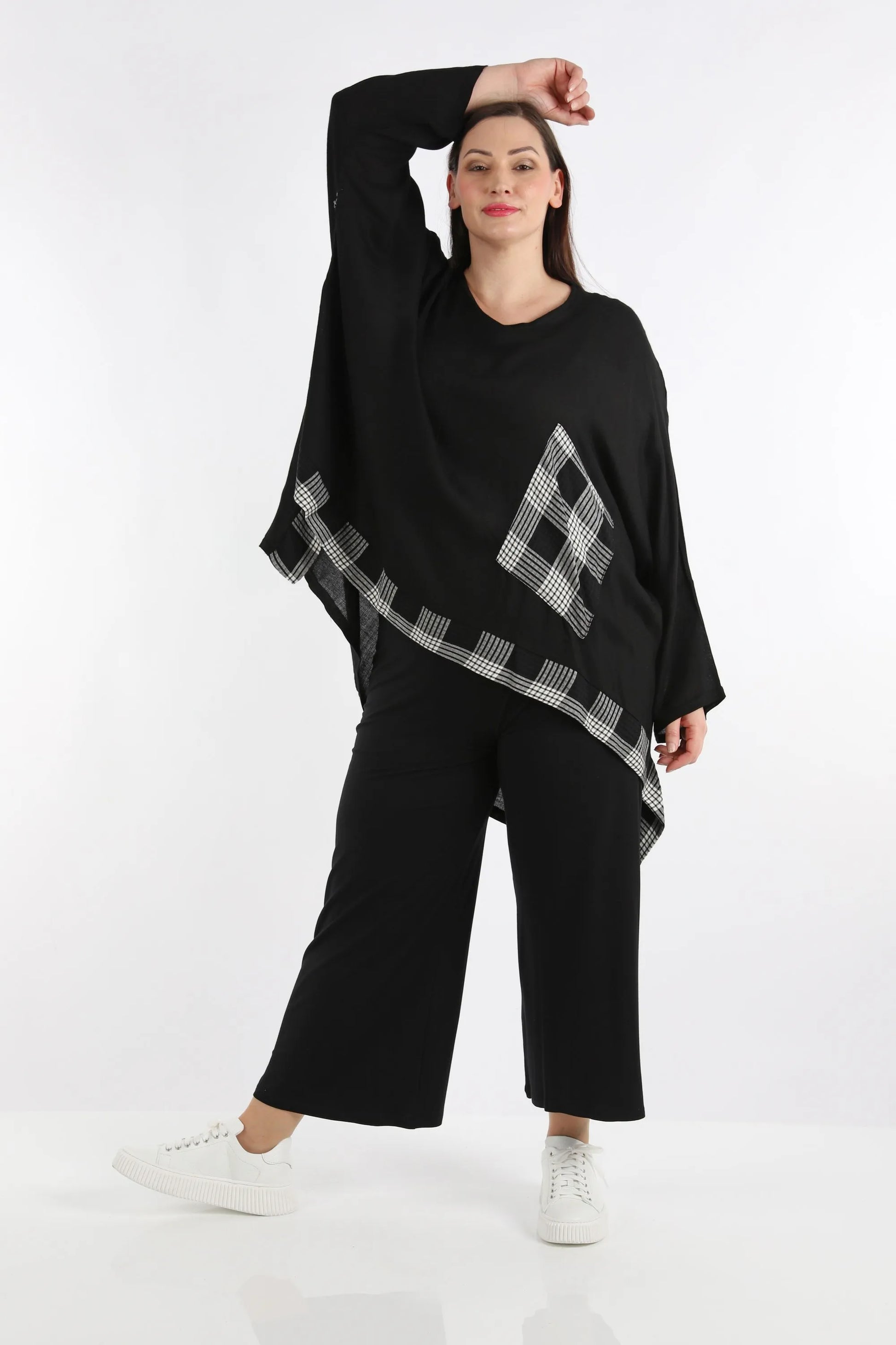  A-Form Bigshirt von AKH Fashion aus Viskose, 1269.06919, Schwarz-Grau, Kariert, Ausgefallen