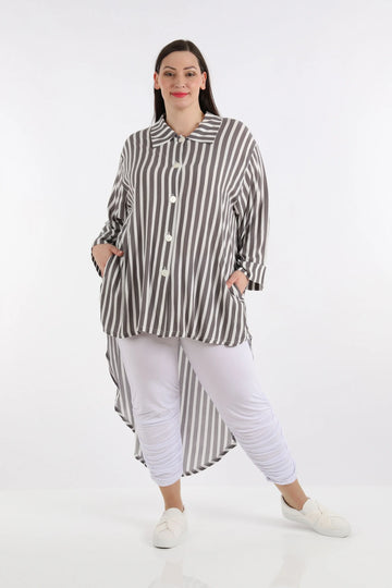  Bluse von AKH Fashion aus Viskose in Vokuhila-Form, 1272.06918, Grau-Weiß, Schick, Modern