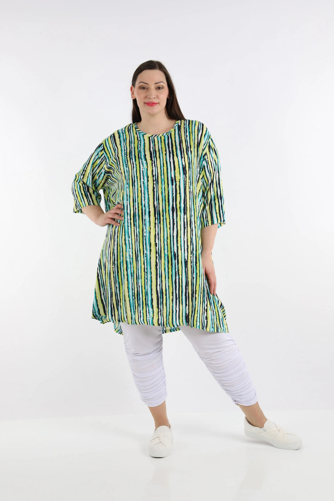  A-Form Bigshirt von AKH Fashion aus Viskose, 1281.02667, Grün-Blau-Weiß, Streifen, Schick