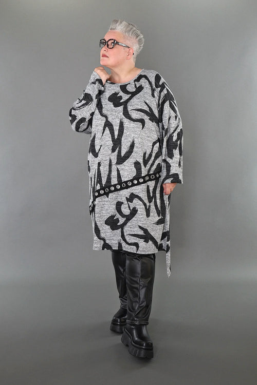  AKH Premium Bigshirt in asymmetrischer Form, aus Materialmix, P1006.7126, Grau/Dunkelgrau