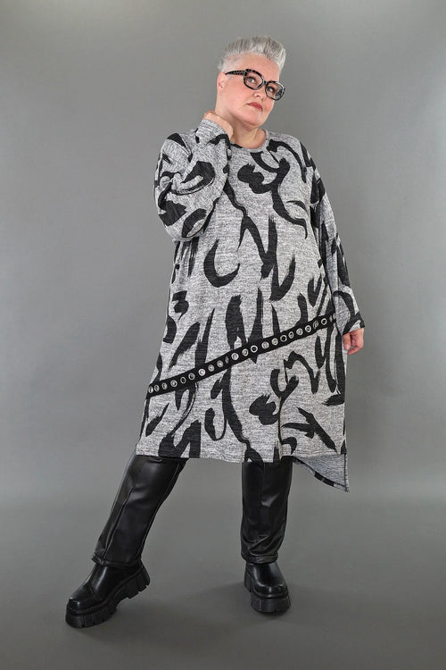  AKH Premium Bigshirt in asymmetrischer Form, aus Materialmix, P1006.7126, Grau/Dunkelgrau