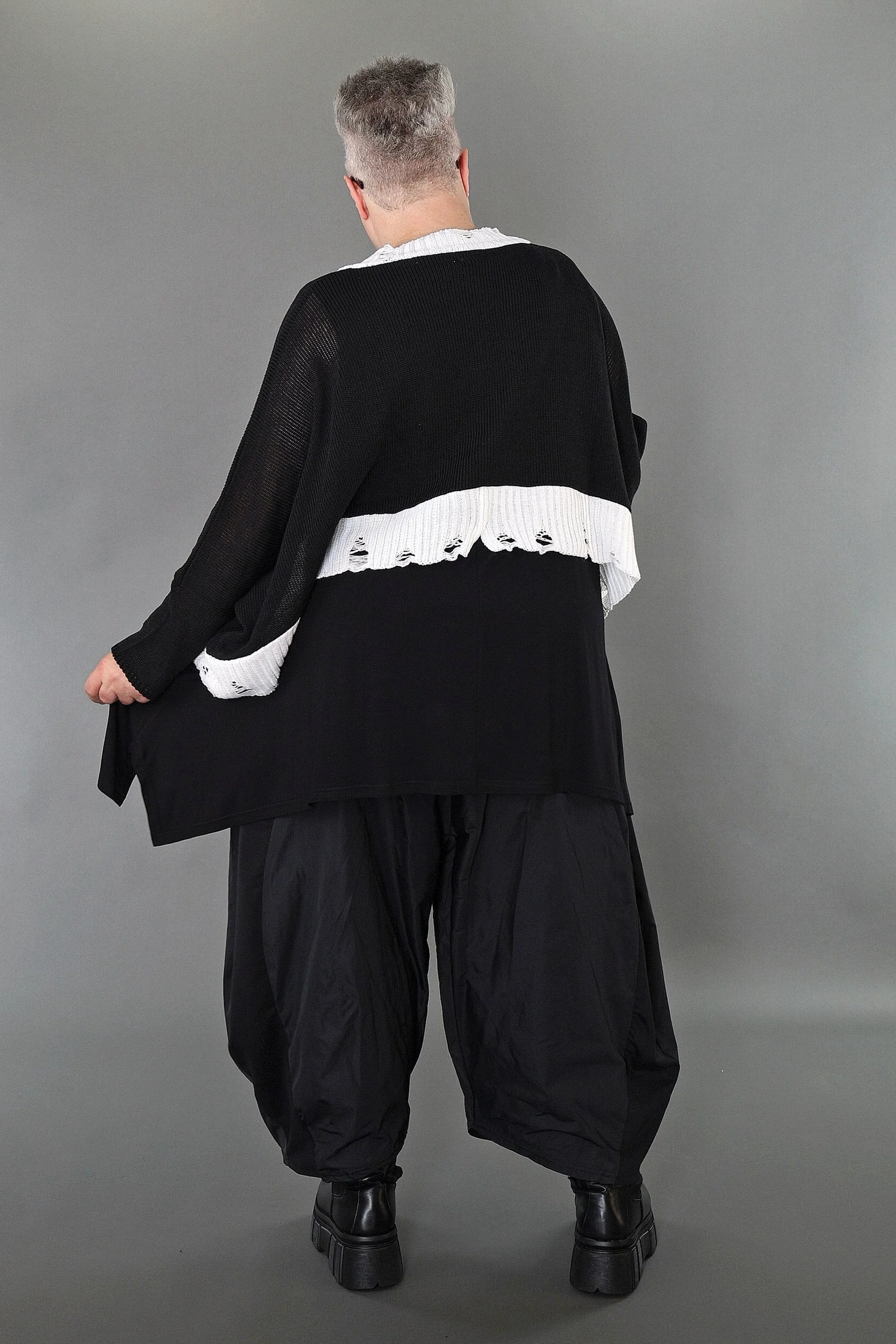  AKH Premium Überwurf in kastiger Form, aus Baumwolle, P1007.2532, Schwarz/Weiß, Schick