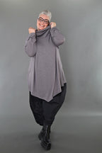  A-Form Bigshirt von AKH Premium aus Viskose, P1008.0516, Hellgrau, Ausgefallen, Zeitlos