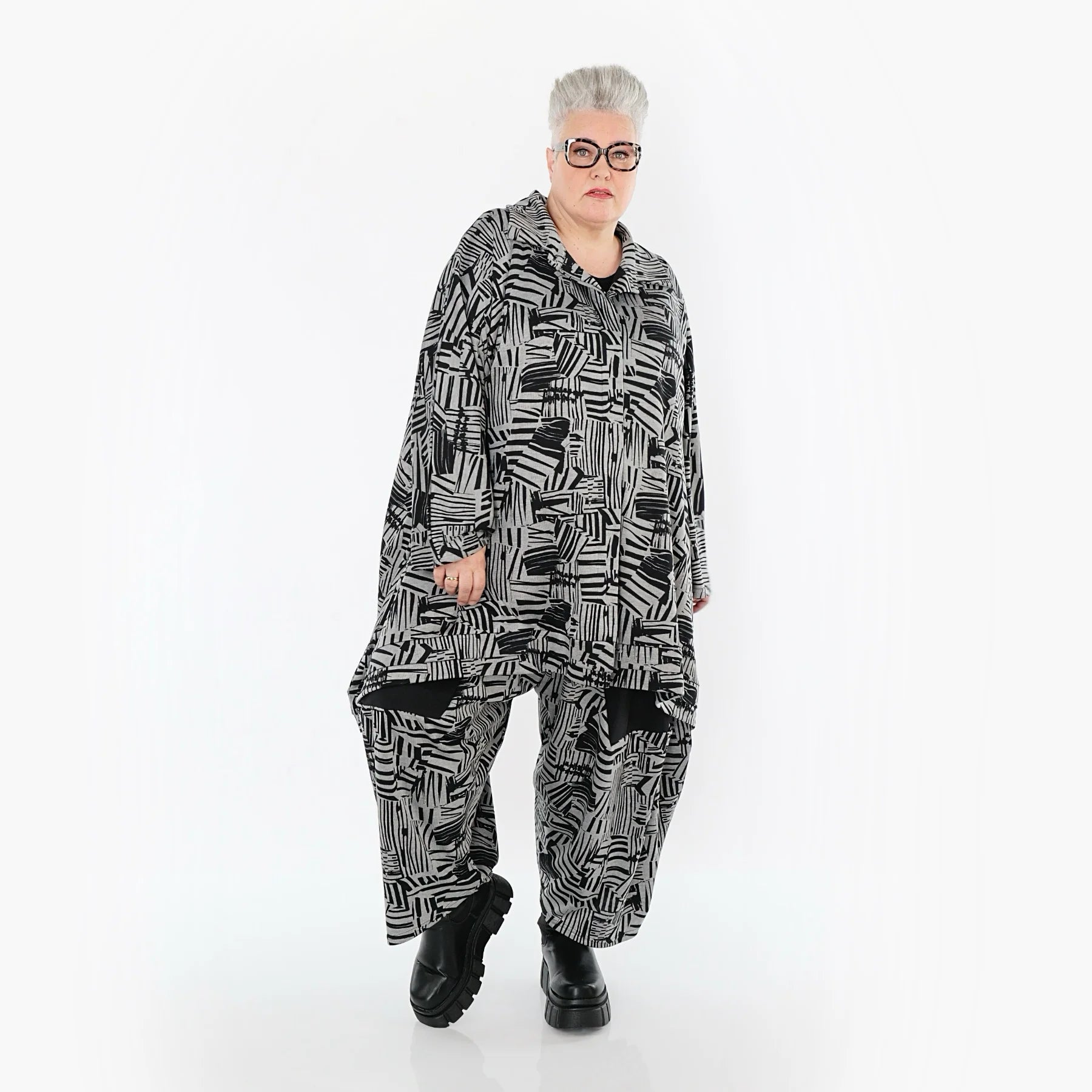  A-Form Bluse von AKH Premium aus Viskose, P1014.7110, Braun/Ecru, Streifen, Ausgefallen