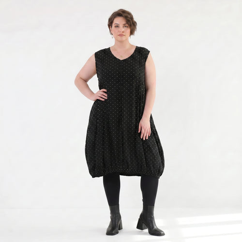 Ausgefallenes Ballonkleid aus leichtem Tencel Popeline für den modernen Lagenlook, Schwarz/Weiß